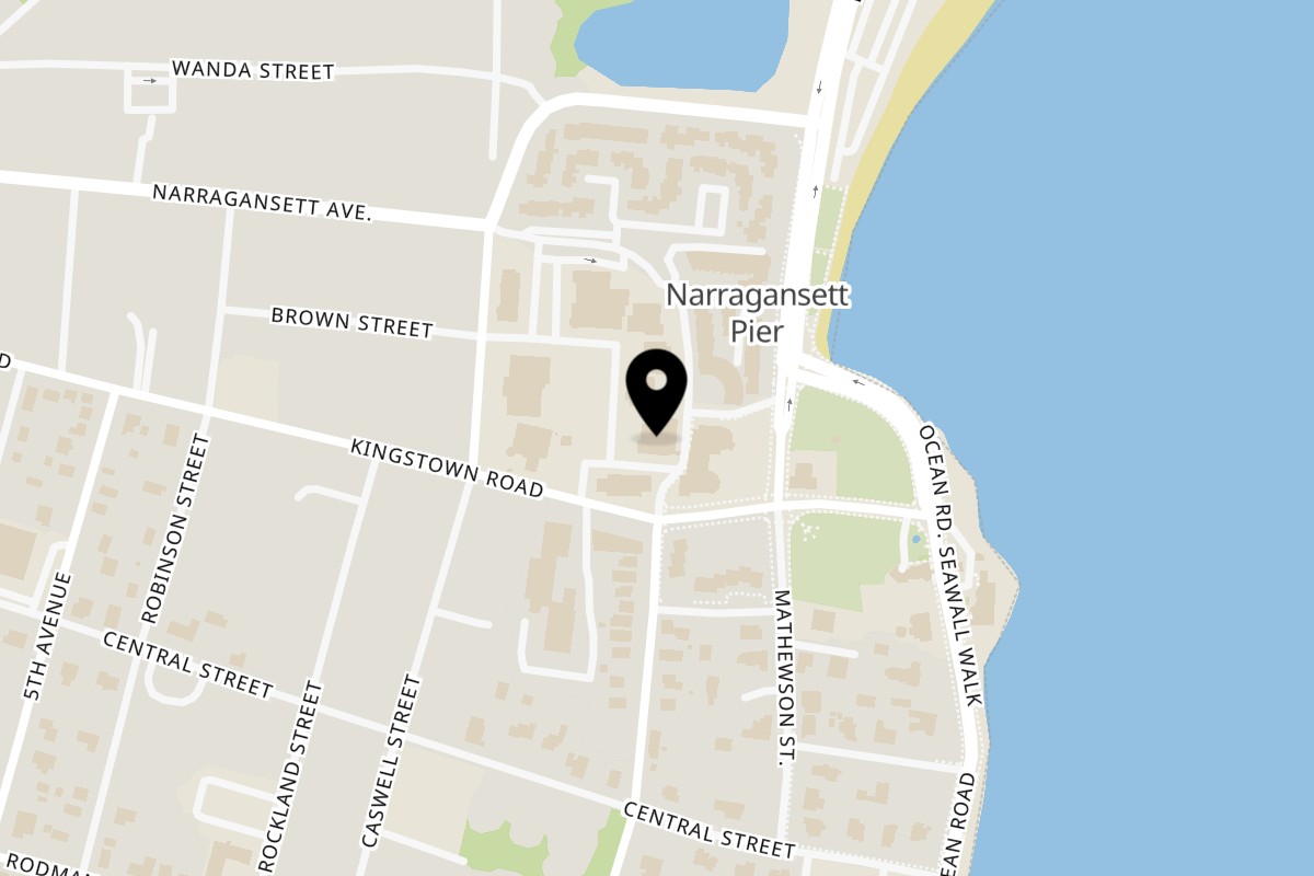 Map showing the location of Gansett Poke on 9 Pier Market Pl in Narragansett